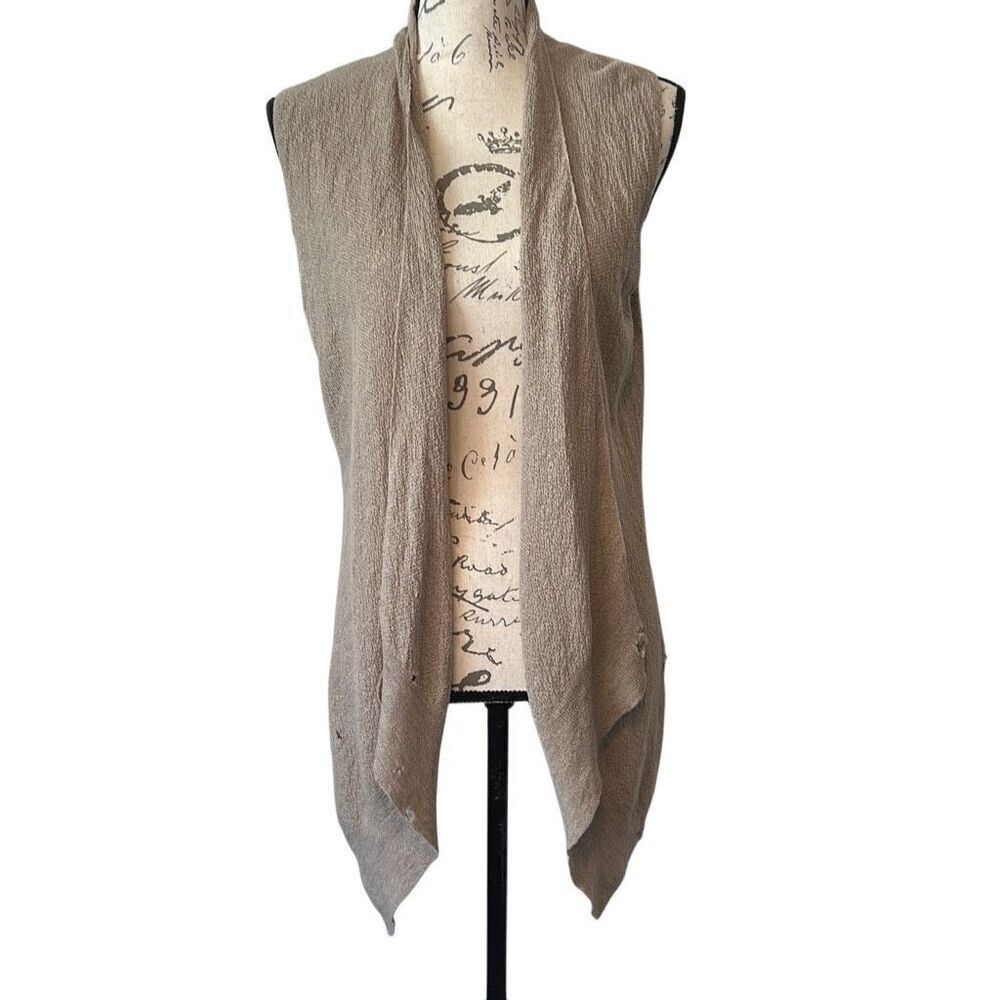 Eileen Fisher Tan Wool Distressed Tunic Knit Vest M
